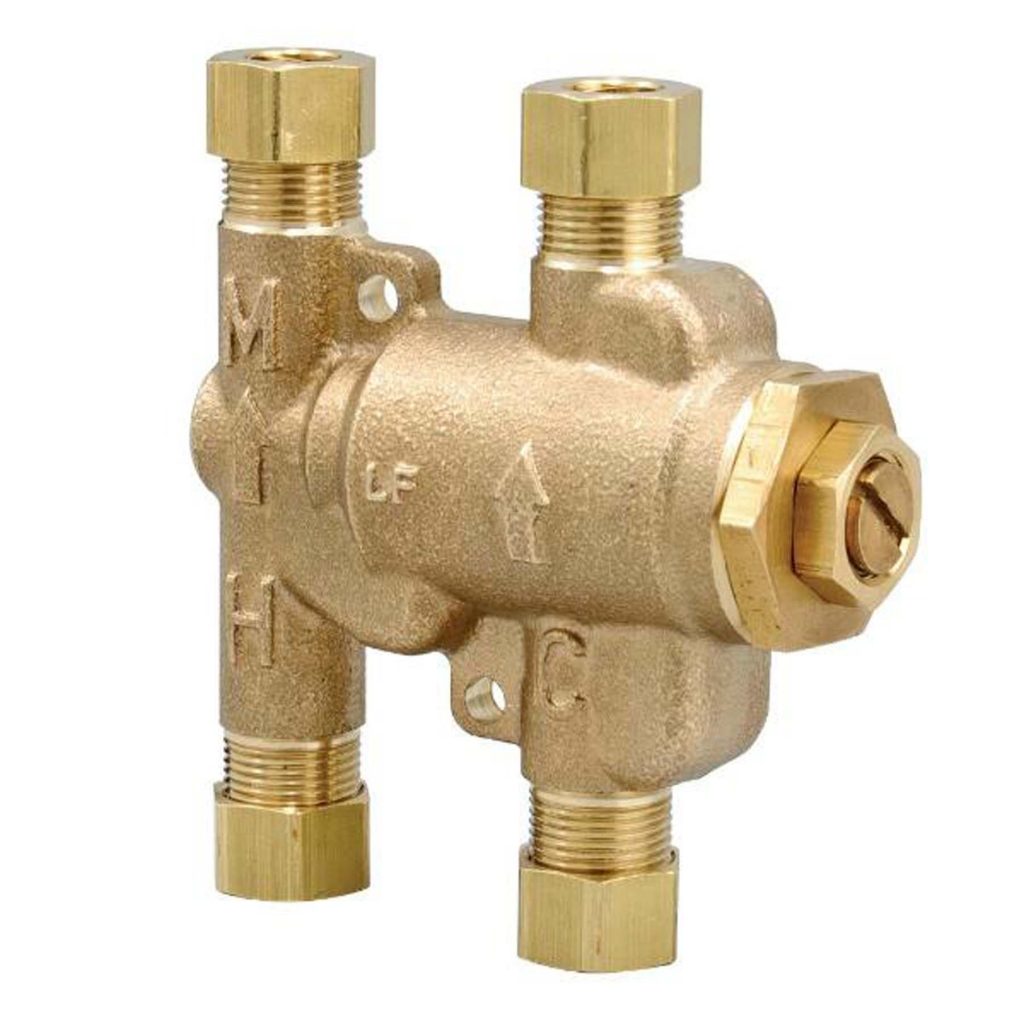 Lead-free mini thermostatic mixing valve for ligature resistant faucets