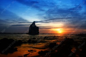 rocky beach at sunset