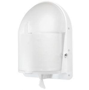 Angled front view of the ligature resistant paper towel dispenser