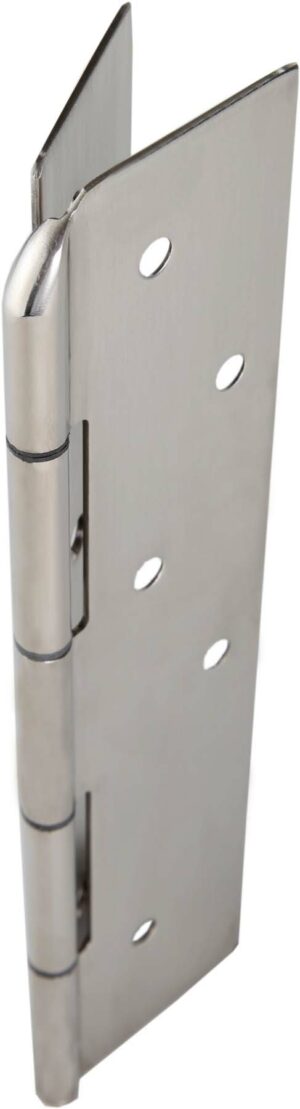 Close-up image of the DH460 Continuous Stainless Steel Concealed Hinge with Ligature Resistant Hospital Tip mounted along the edge of a door. The hinge is designed with a continuous, tamper-resistant stainless steel construction that runs the full door length, eliminating gaps and reducing ligature points. The hospital tip at the top provides added safety, making it suitable for behavioral healthcare facilities focused on minimizing self-harm risks while ensuring durability and smooth door operation.