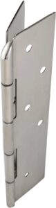 Close-up image of the DH460 Continuous Stainless Steel Concealed Hinge with Ligature Resistant Hospital Tip mounted along the edge of a door. The hinge is designed with a continuous, tamper-resistant stainless steel construction that runs the full door length, eliminating gaps and reducing ligature points. The hospital tip at the top provides added safety, making it suitable for behavioral healthcare facilities focused on minimizing self-harm risks while ensuring durability and smooth door operation.