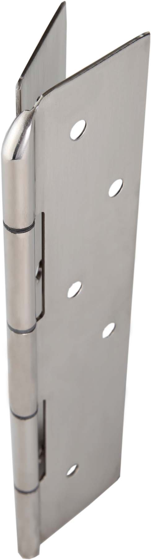 DH460 Close-up image of the DH460 Continuous Stainless Steel Concealed Hinge with Ligature Resistant Hospital Tip mounted along the edge of a door. The hinge is designed with a continuous, tamper-resistant stainless steel construction that runs the full door length, eliminating gaps and reducing ligature points. The hospital tip at the top provides added safety, making it suitable for behavioral healthcare facilities focused on minimizing self-harm risks while ensuring durability and smooth door operation.