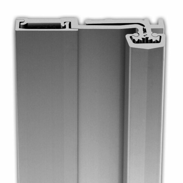 Ligature Resistant Full Surface Geared Hinge DH400 in clear anodized aluminum, designed for high-traffic doors. Features full-length hinge with self-lubricating bearings, suitable for doors 1-3/8” to 2-1/4” thick. BHMA Grade 1 certified.