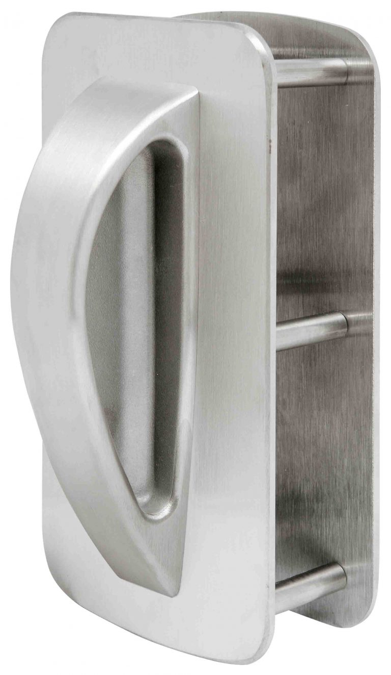 Ligature-Ressitant-Pull-2-768x1323 Image of the DH445 5-Point Ligature Resistant Back-to-Back Push/Pull Dummy Handle mounted on a door. The handle has a ligature-resistant design, featuring five secure attachment points to reduce tampering risks, making it ideal for behavioral health settings. The handle has a clean, minimalist look, with a smooth finish and rounded edges to prevent potential self-harm while providing functionality and durability for high-use environments.