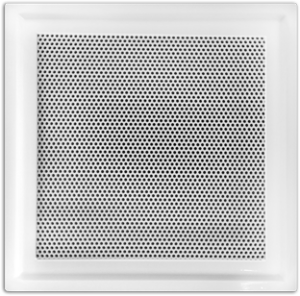 Ligature Resistant Exhaust/Supply Grille, Model #EG450. This rectangular exhaust and supply grille features a ligature-resistant design with sloped, tamper-resistant edges and perforated openings to prevent attachment points. Made of durable stainless steel with a satin finish, it is designed for secure ventilation in behavioral healthcare facilities.